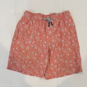 Southern Tide Coral and White Kids Swim Trunks